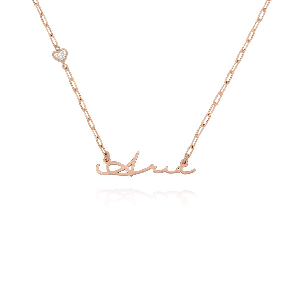 Signatur Namens-Gliederkette mit herzförmigem Diamant - rosévergoldetes Sterlingsilber-2 Produktfoto
