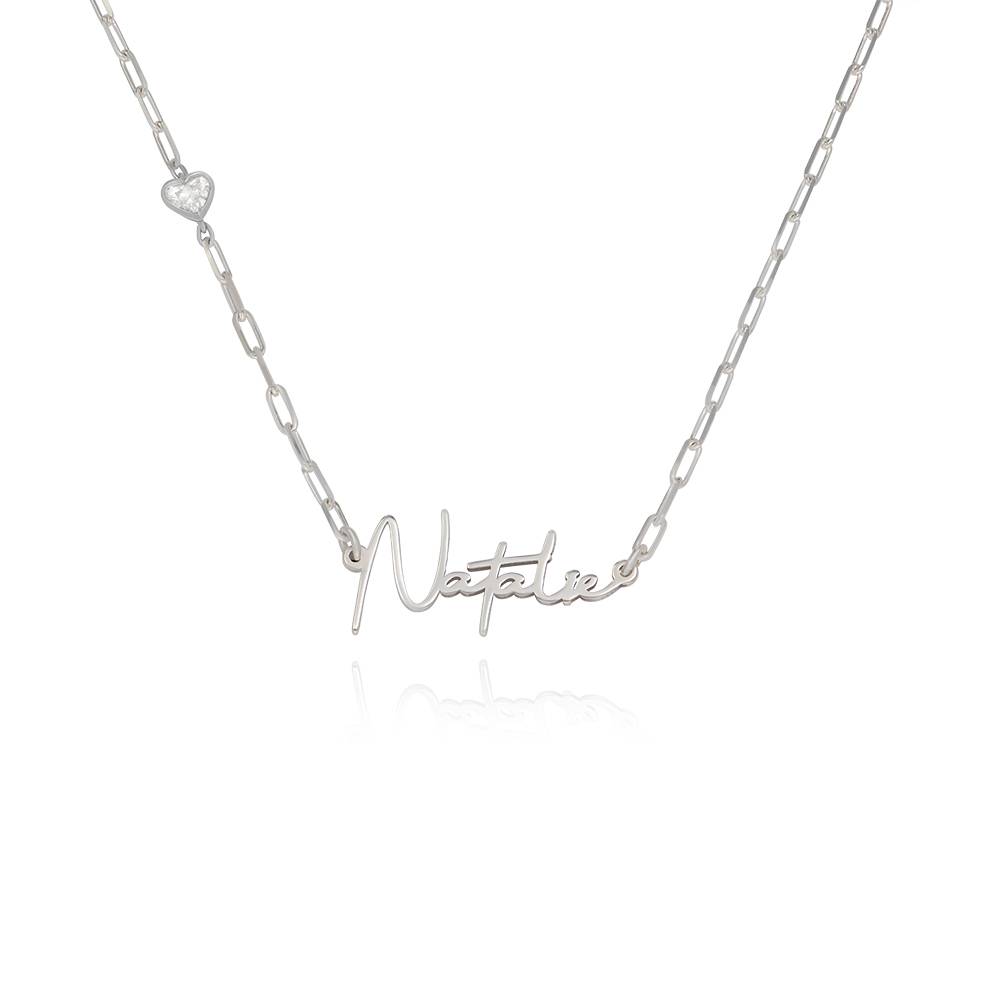 Signatur Namens-Gliederkette mit herzförmigem Diamant - 925er Sterlingsilber-3 Signatur Namens-Gliederkette mit herzförmigem Diamant - 925er Sterlingsilber-3 Produktfoto