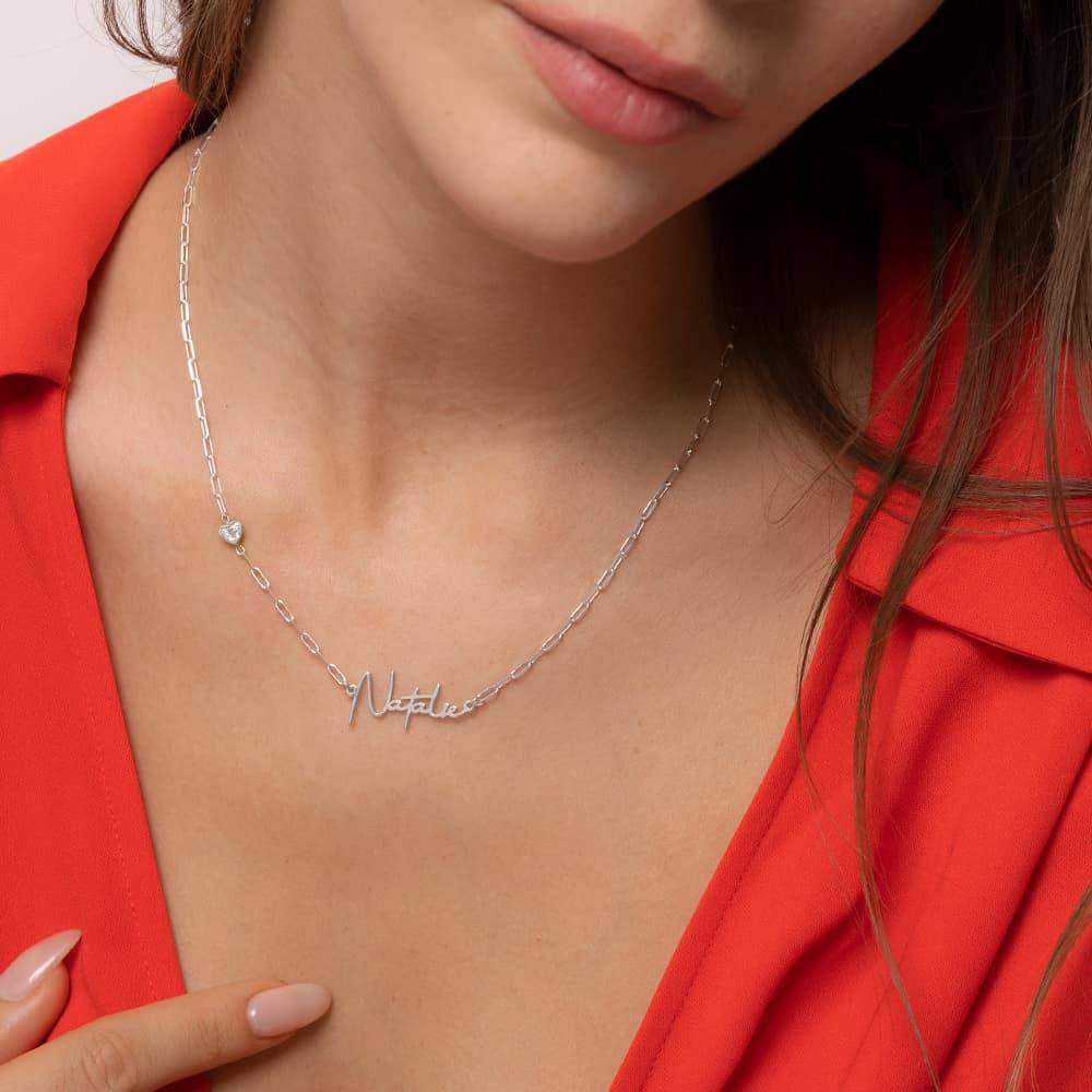 Signatur Namens-Gliederkette mit herzförmigem Diamant - 925er Sterlingsilber-2 Signatur Namens-Gliederkette mit herzförmigem Diamant - 925er Sterlingsilber-2 Produktfoto