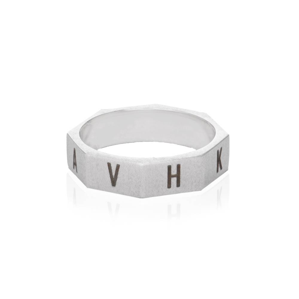 Achteckiger Initial Ring für Männer - 925er Sterlingsilber-2 Produktfoto