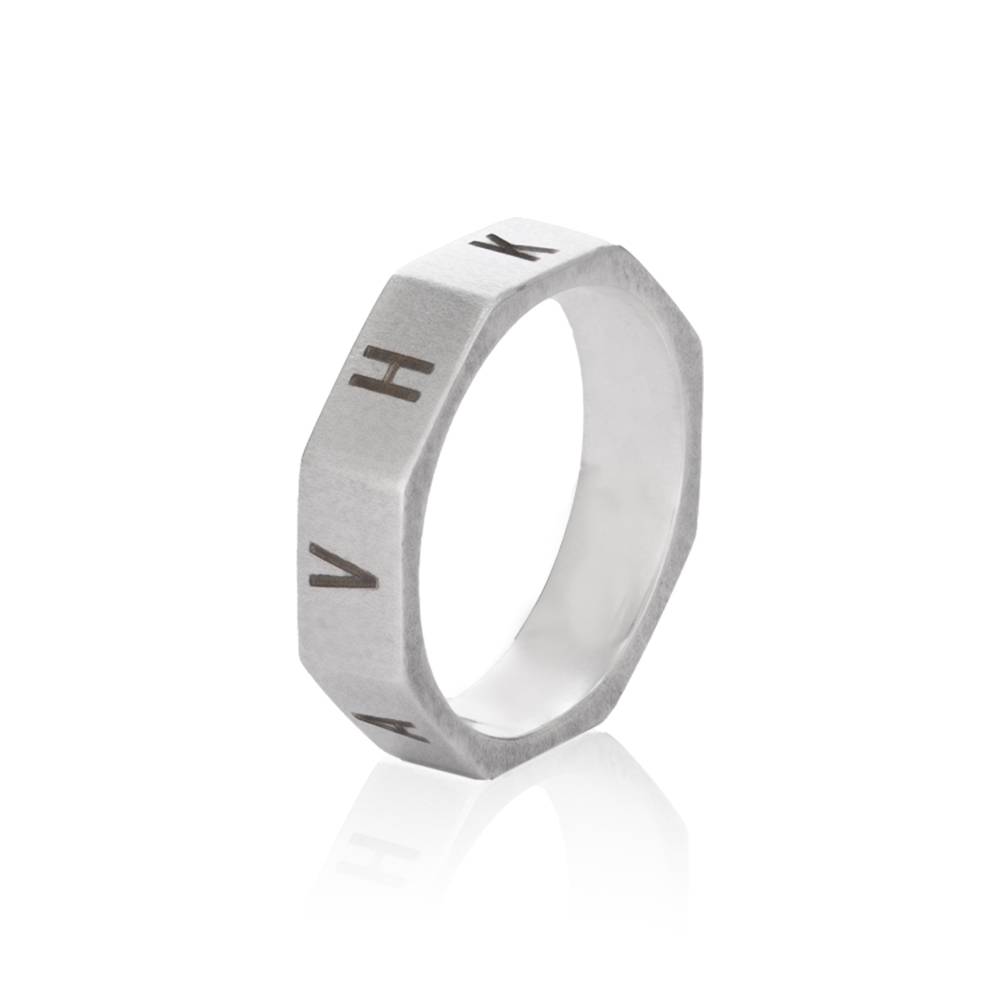 Achteckiger Initial Ring für Männer - 925er Sterlingsilber-3 Produktfoto