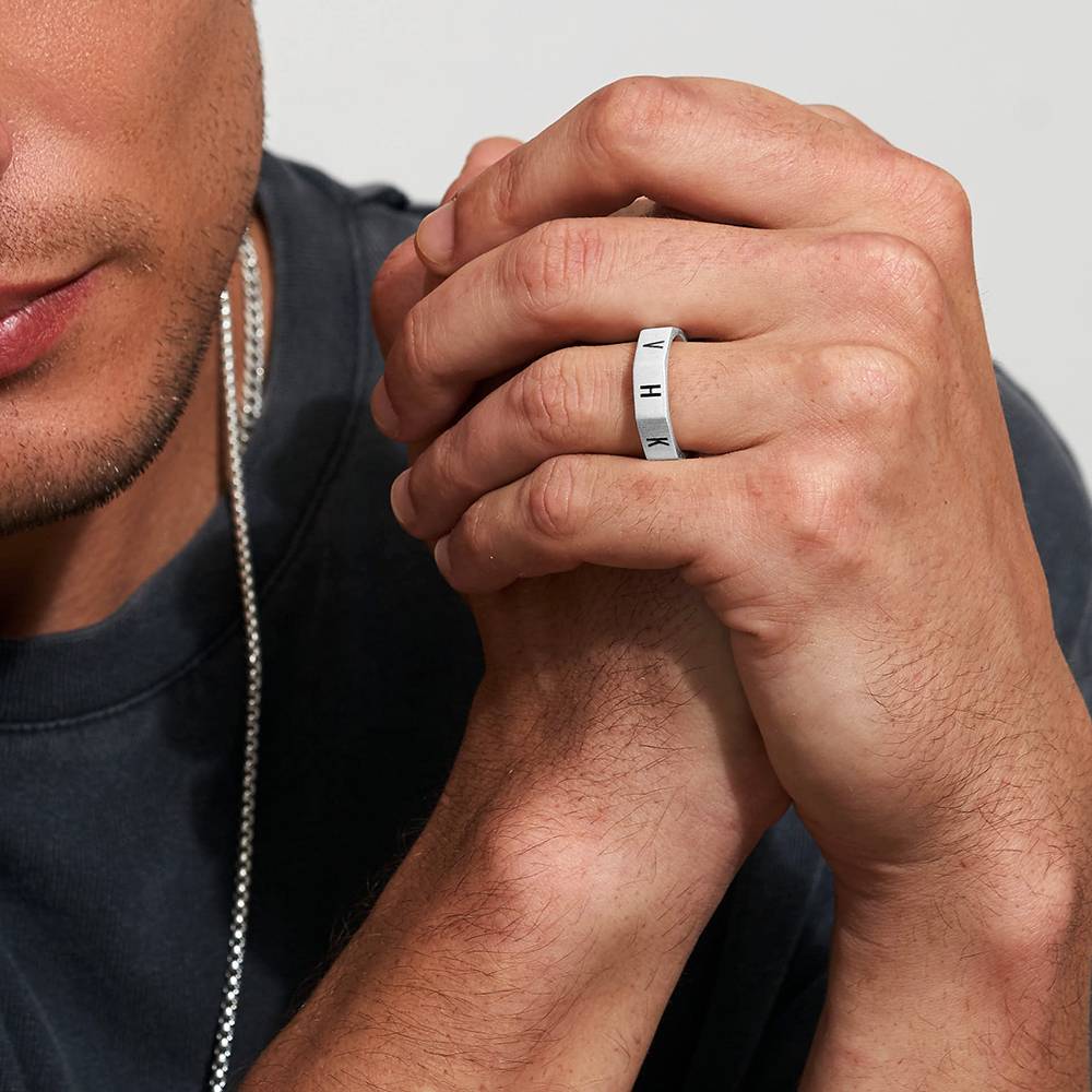 Achteckiger Initial Ring für Männer - 925er Sterlingsilber-4 Produktfoto