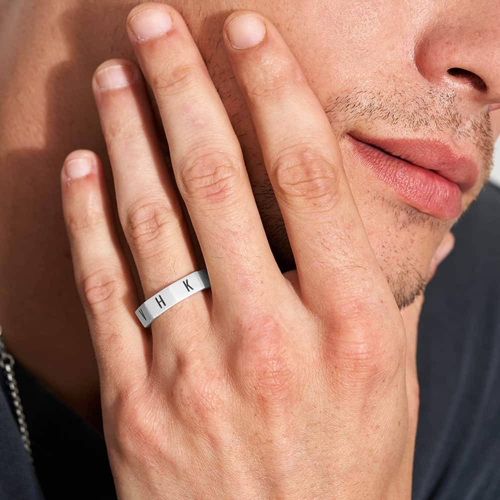 Achteckiger Initial Ring für Männer - 925er Sterlingsilber-1 Produktfoto