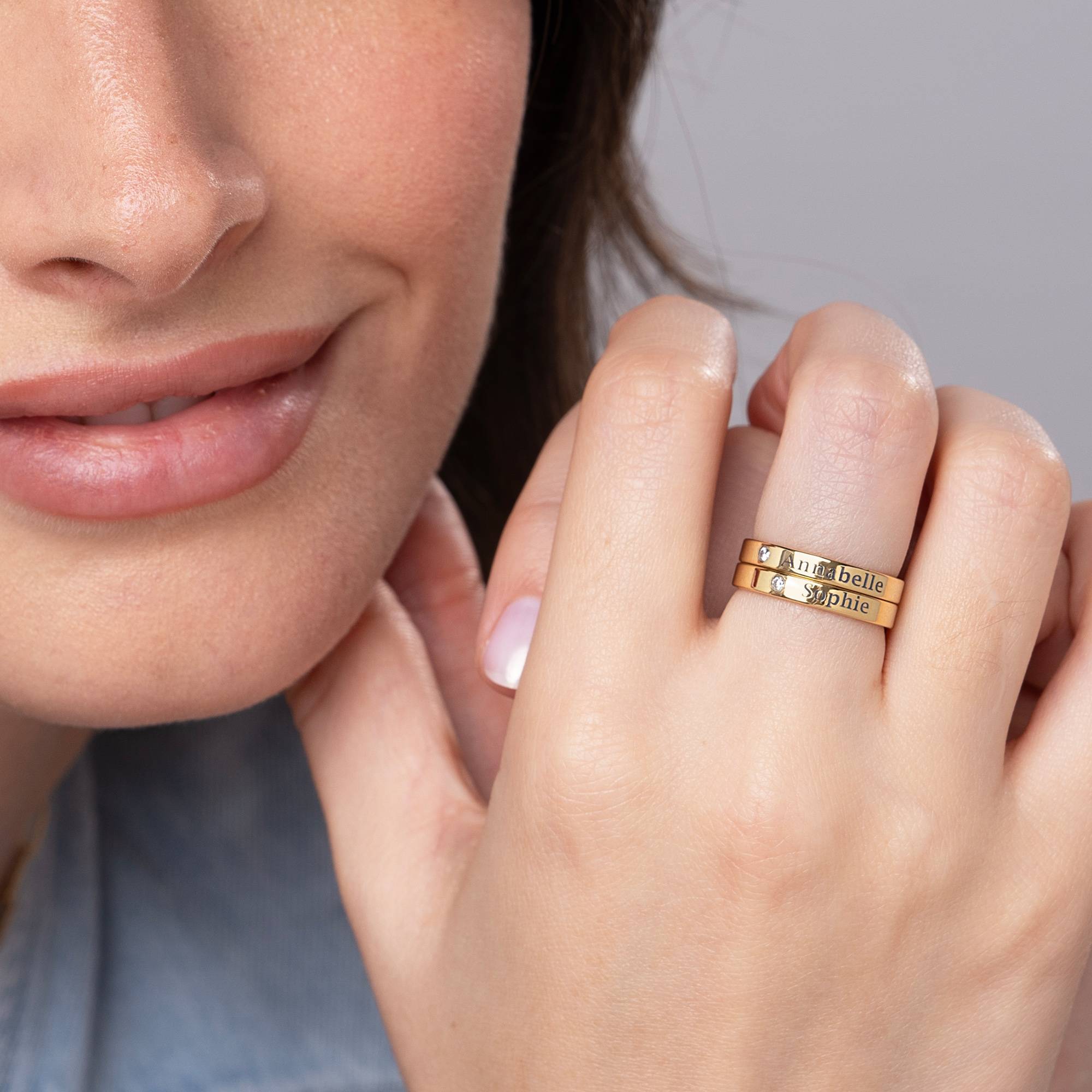 Ringstapel Namensring mit Diamant - Gold-Vermeil-4 Produktfoto