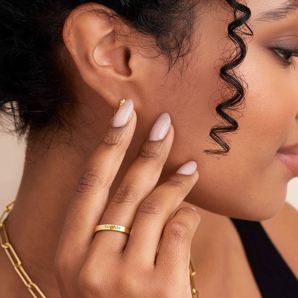 Ringstapel Namensring mit Diamant - Vergoldet - Version-2 Produktfoto