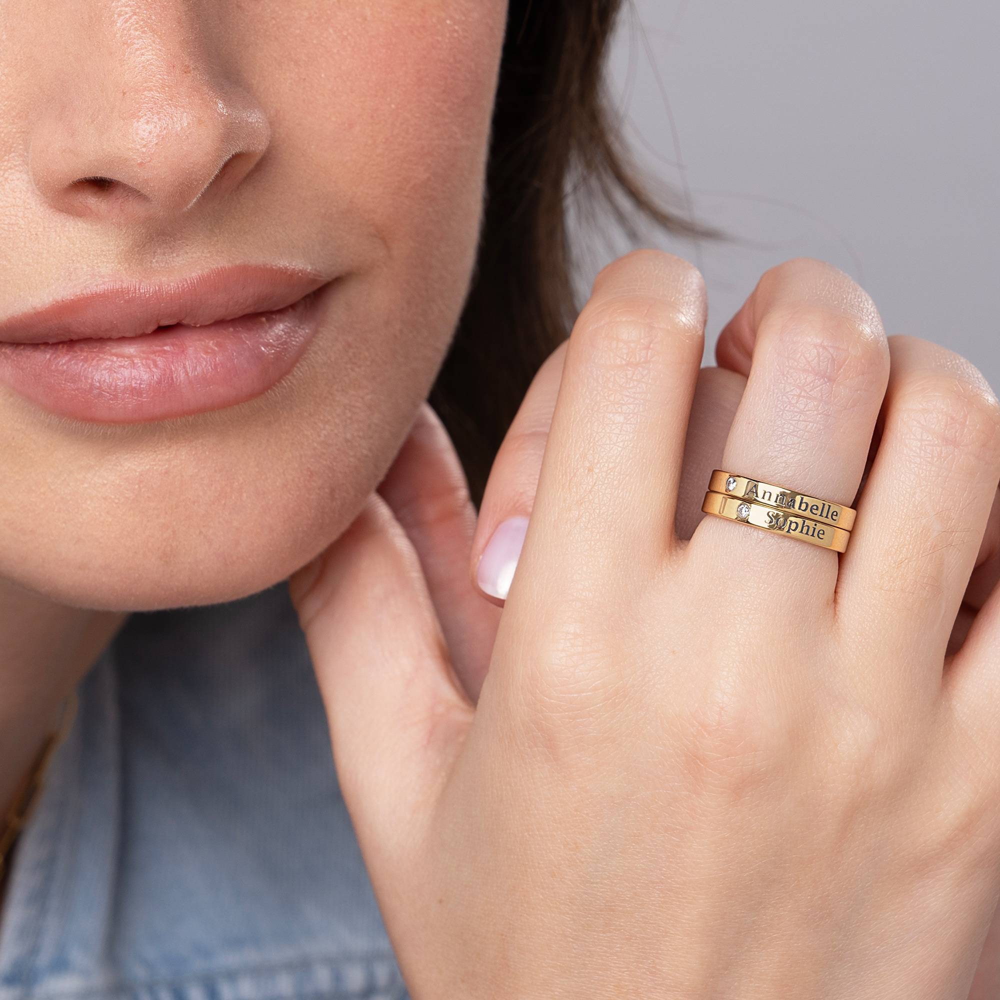 Ringstapel Namensring mit Diamant - vergoldetes Sterlingsilber-4 Produktfoto