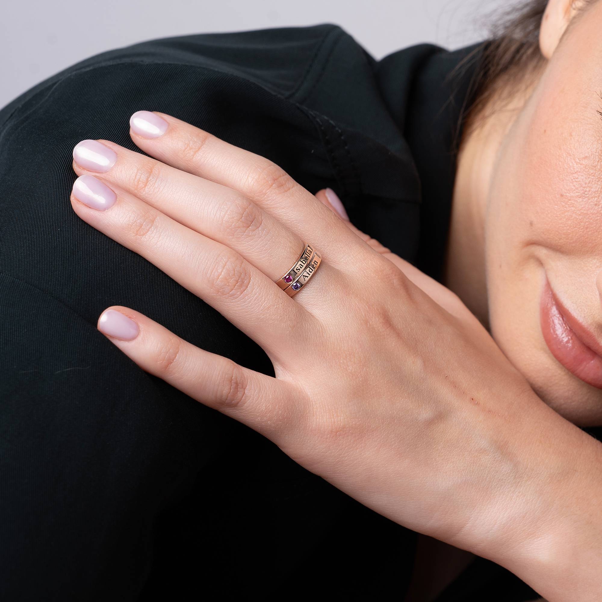 Ringstapel Namensring mit Diamant - rosévergoldetes Sterlingsilber-4 Produktfoto
