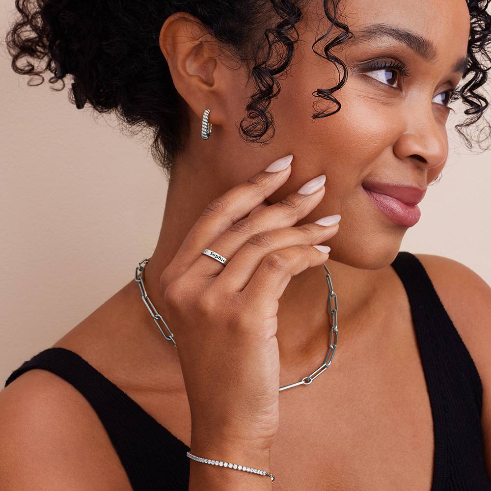 Ringstapel Namensring mit Diamant - 925er Sterlingsilber-1 Produktfoto