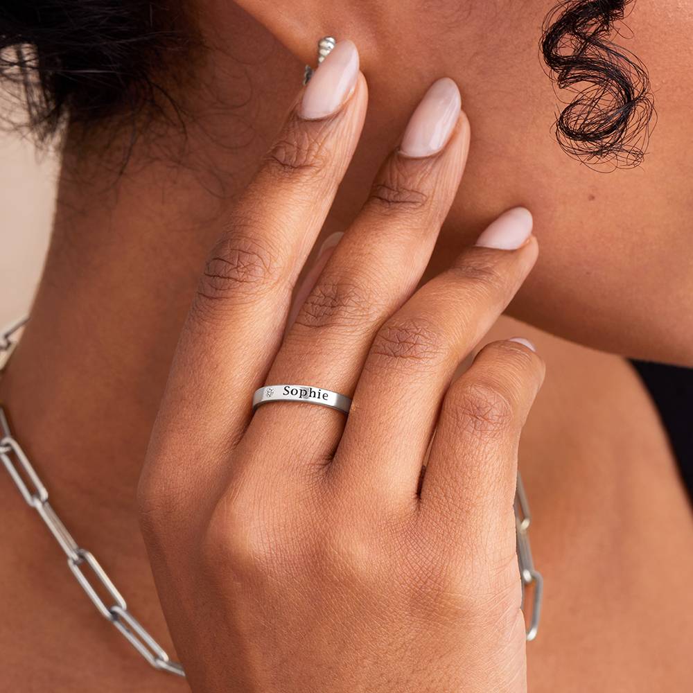 Ringstapel Namensring mit Diamant - 925er Sterlingsilber-5 Produktfoto