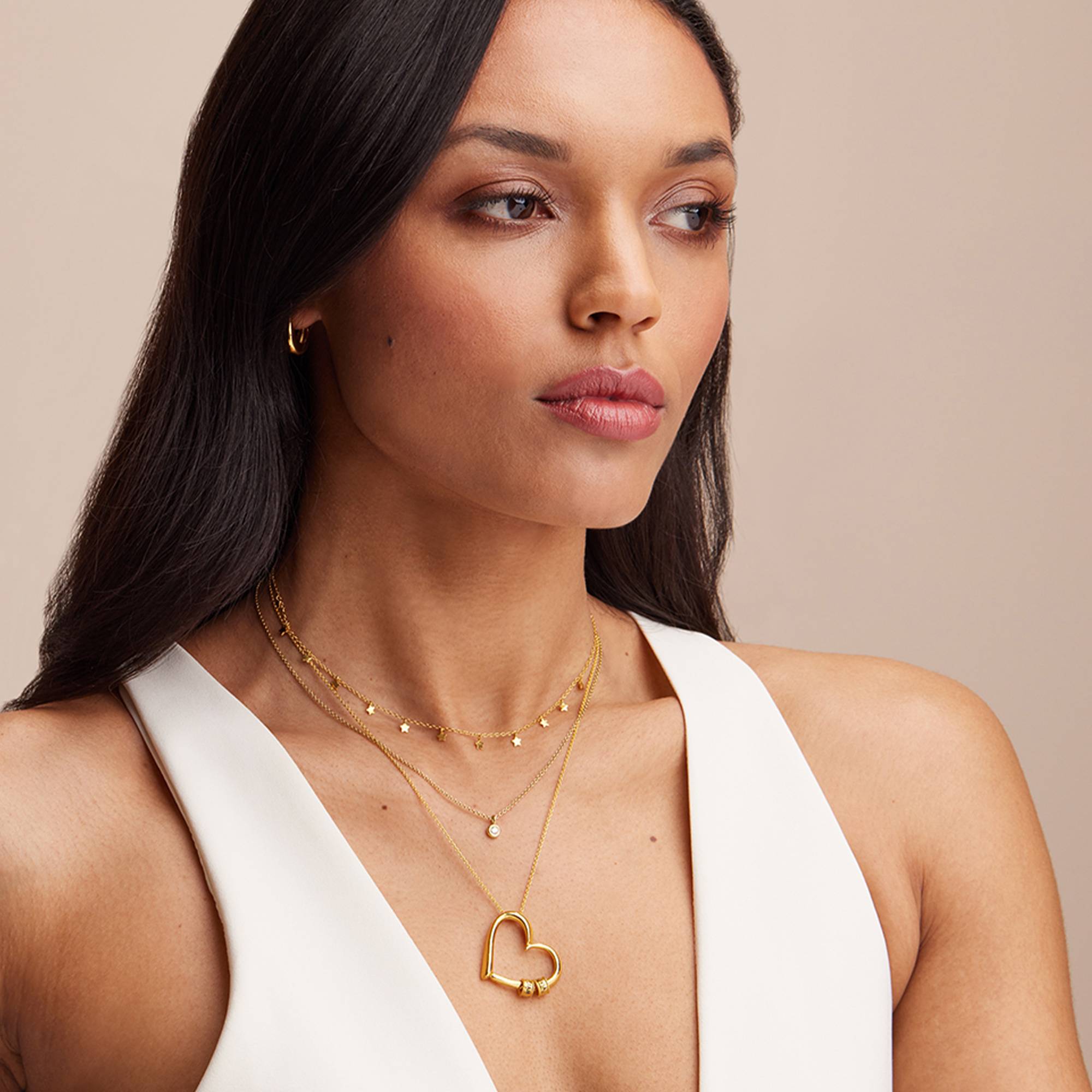 Charmante Herzkette mit gravierten Beads - vergoldetes Sterlingsilber-1 Produktfoto
