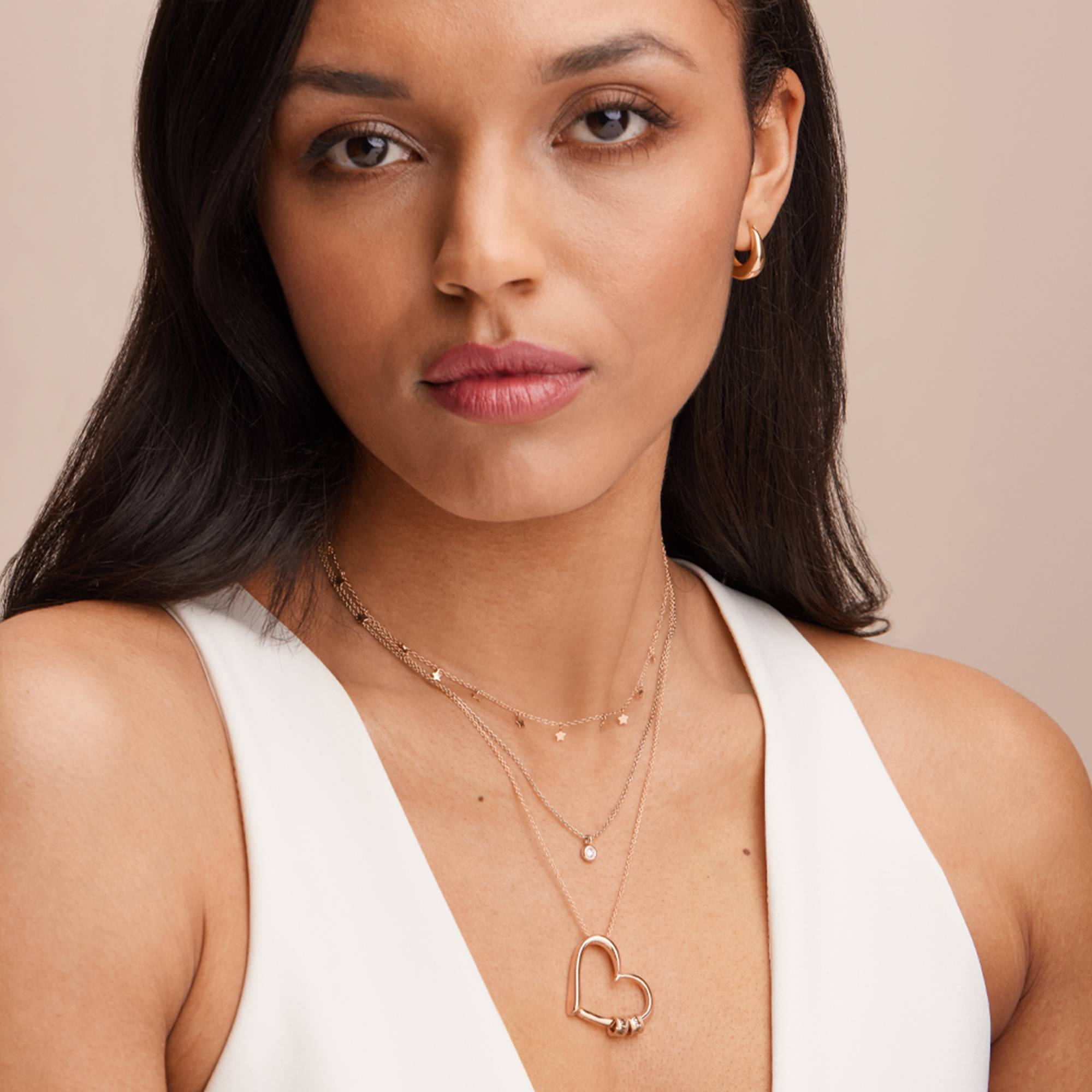 Charmante Herzkette mit gravierten Beads - rosévergoldetes Sterlingsilber-2 Produktfoto