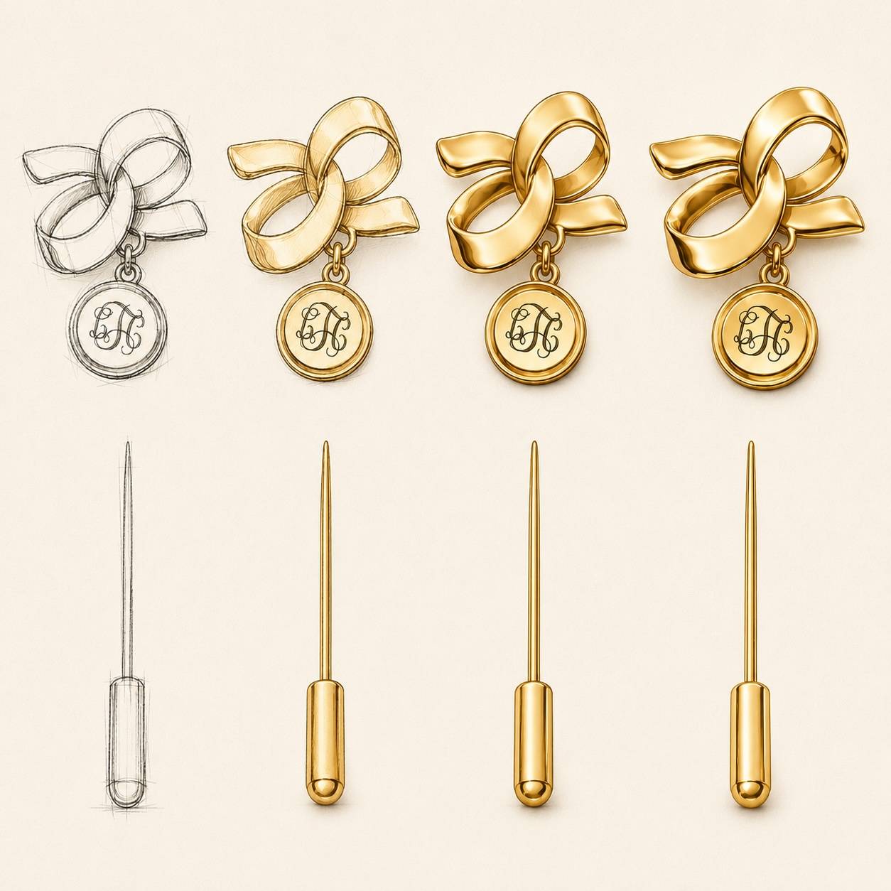 Monogramm-Pin Das Erbe - Vergoldet-6 Produktfoto