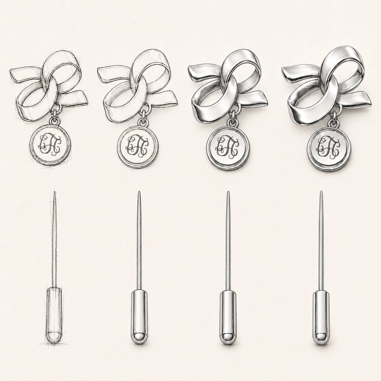 Monogramm-Pin Das Erbe - Silber-6 Produktfoto