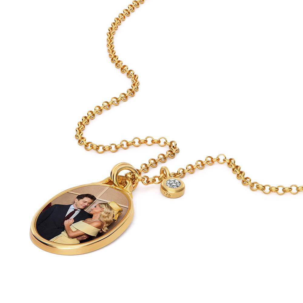 Ovale Foto-Kette Das Andenken mit 0,10 ct Diamant - Vergoldet-3 Produktfoto