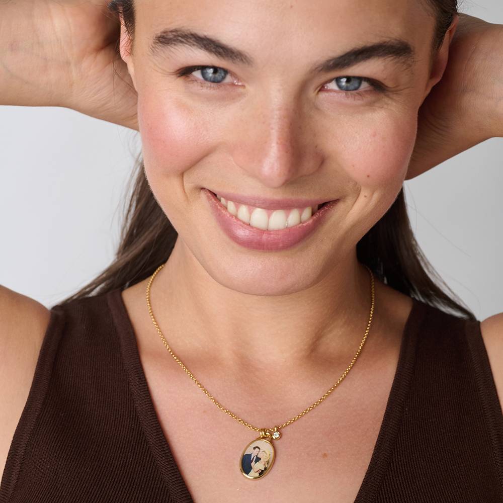 Ovale Foto-Kette Das Andenken mit 0,10 ct Diamant - Vergoldet-1 Produktfoto