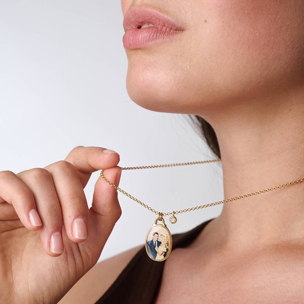 Ovale Foto-Kette Das Andenken mit 0,10 ct Diamant - Vergoldet-2 Produktfoto