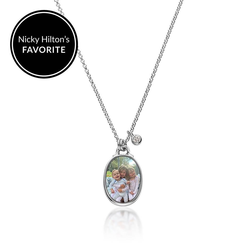 Ovale Foto-Kette Das Andenken mit 0,10 ct Diamant - Silber-5 Produktfoto