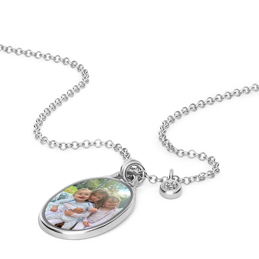 Ovale Foto-Kette Das Andenken mit 0,10 ct Diamant - Silber-3 Produktfoto
