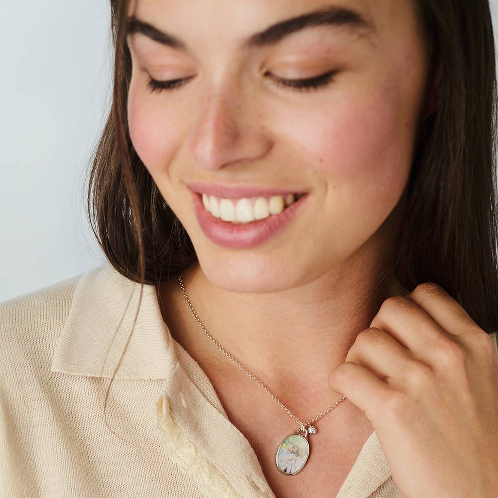 Ovale Foto-Kette Das Andenken mit 0,10 ct Diamant - Silber-1 Produktfoto