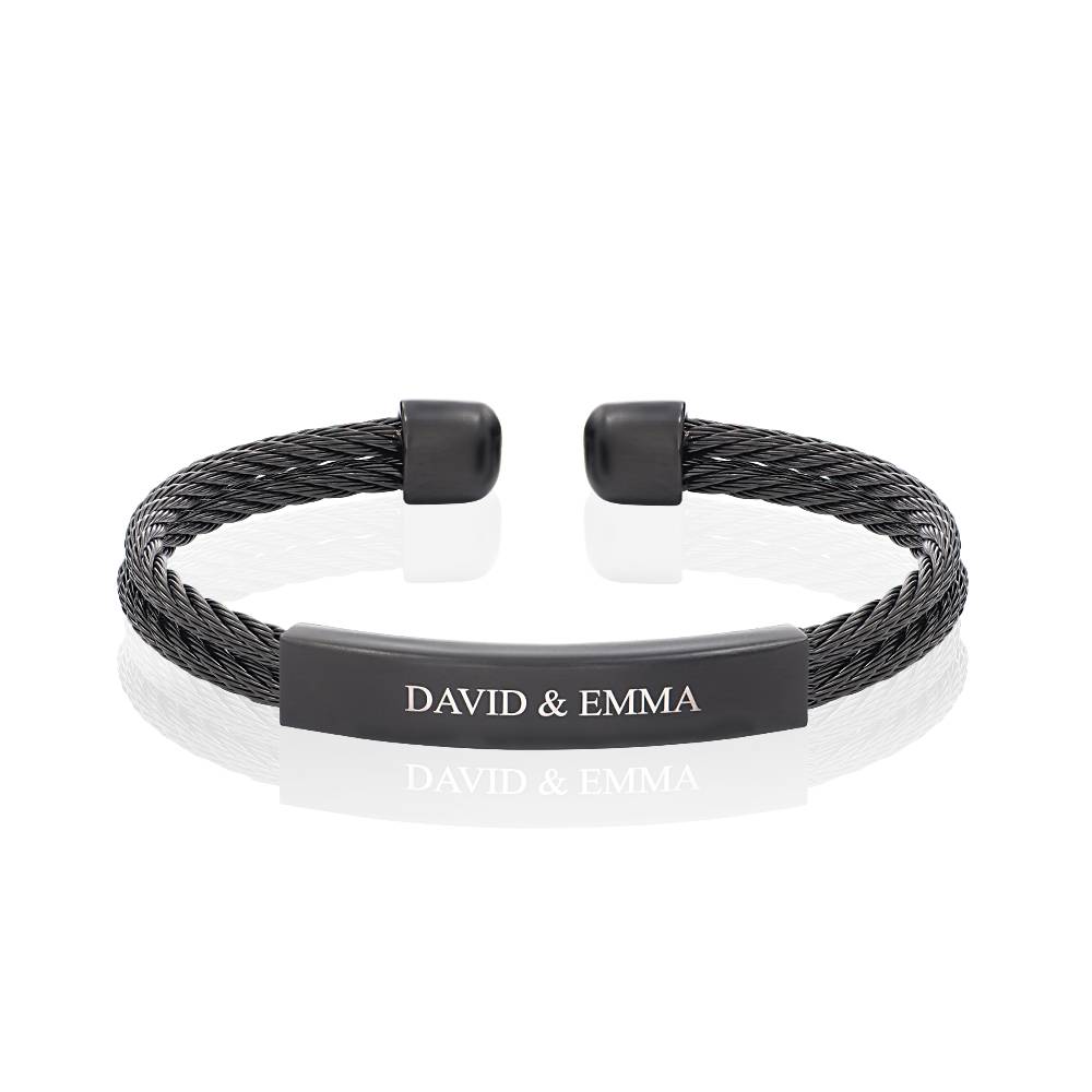 The Leader - schwarzes graviertes Manschettenarmband für Männer-3 Produktfoto