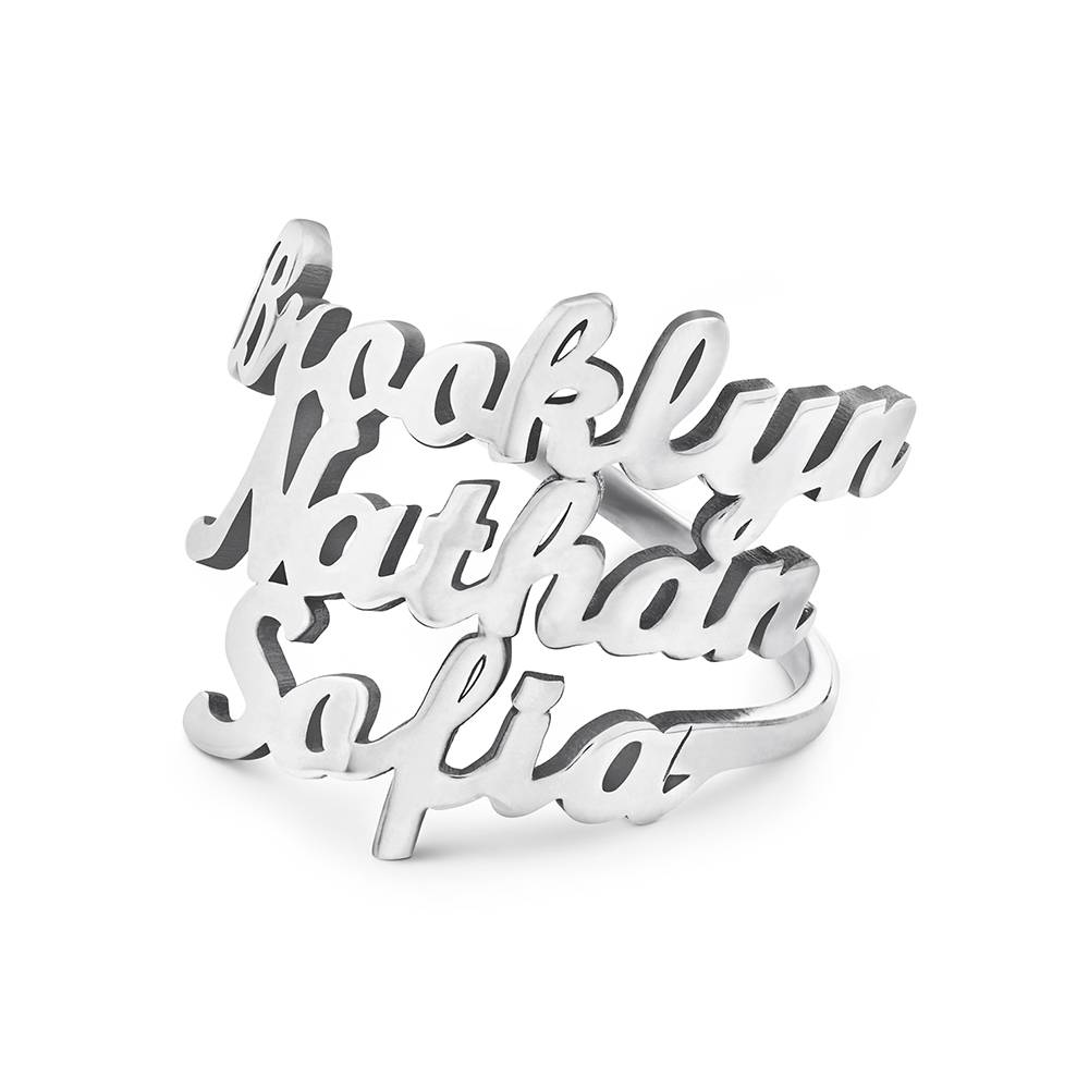 Script Ring mit drei Namen - 925er Sterlingsilber-3 Script Ring mit drei Namen - 925er Sterlingsilber-3 Produktfoto