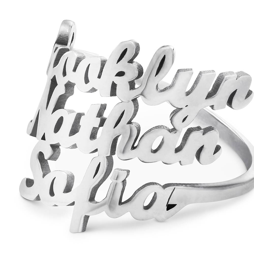 Script Ring mit drei Namen - 925er Sterlingsilber-2 Script Ring mit drei Namen - 925er Sterlingsilber-2 Produktfoto
