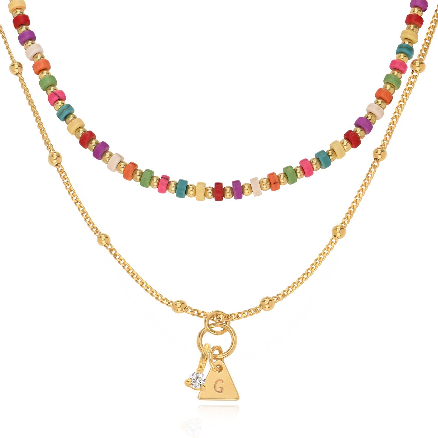 Tropisches Lagenlookset Perlenkette mit Initialen und 0,10 ct Diamanten - Vergoldet-1 Produktfoto