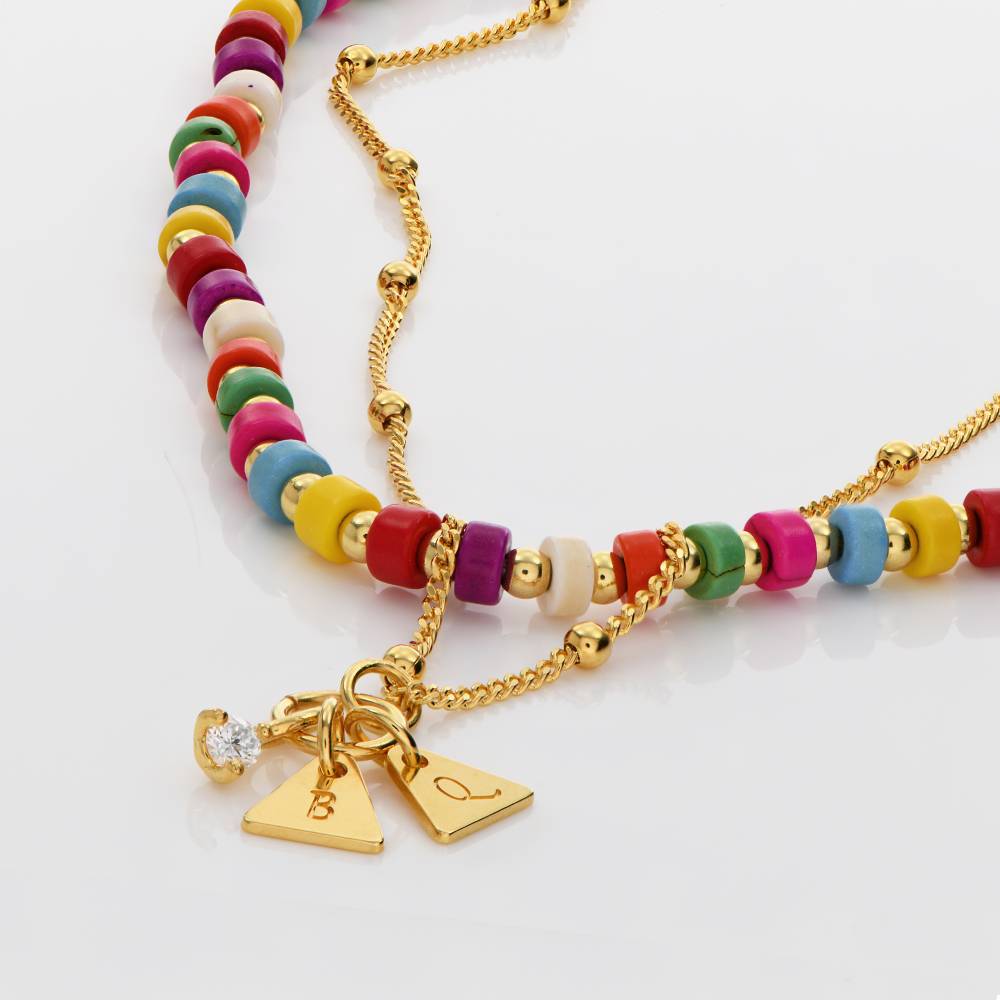 Tropisches Lagenlookset Perlenkette mit Initialen und 0,10 ct Diamanten - Vergoldet-2 Produktfoto