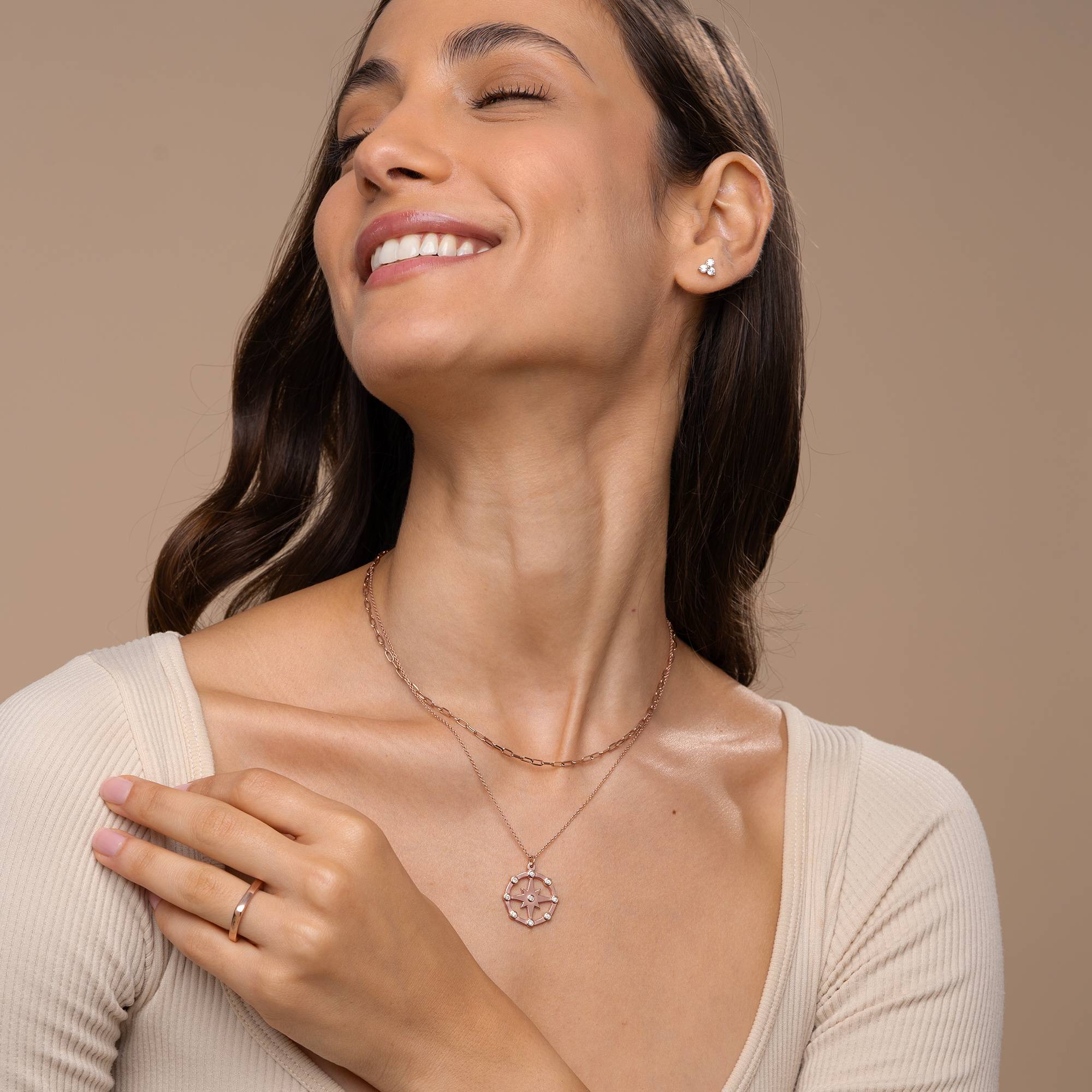 Glitzernder Nordstern-Anhänger mit Diamanten - rosévergoldetes Sterlingsilber-1 Glitzernder Nordstern-Anhänger mit Diamanten - rosévergoldetes Sterlingsilber-1 Produktfoto