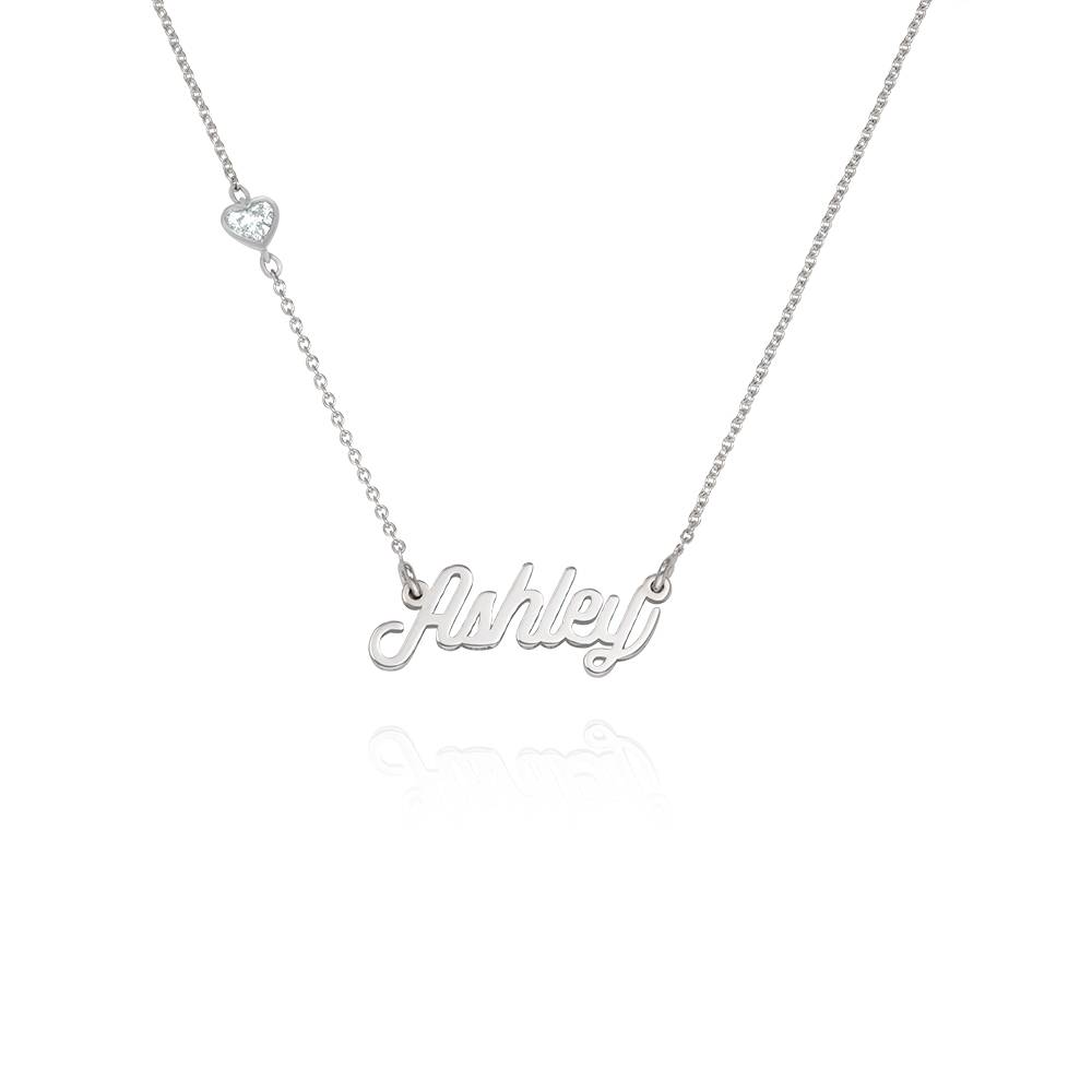 Twirl Script Namenskette mit herzförmigem Diamant - Silber-1 Twirl Script Namenskette mit herzförmigem Diamant - Silber-1 Produktfoto