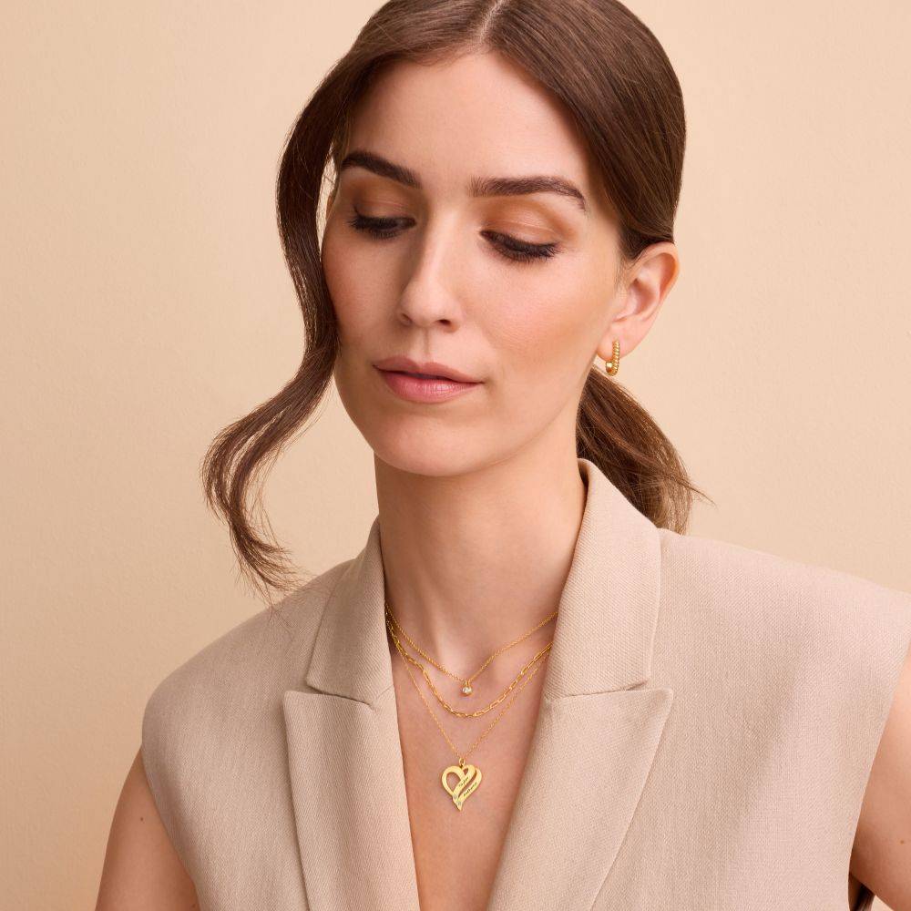 Zwei Herzen für immer vereint – Kette mit Diamanten - 417er Gelbgold-6 Produktfoto
