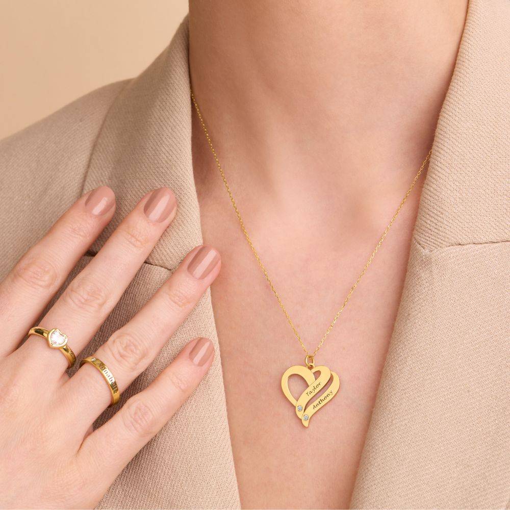 Zwei Herzen für immer vereint – Kette mit Diamanten - 417er Gelbgold-5 Produktfoto