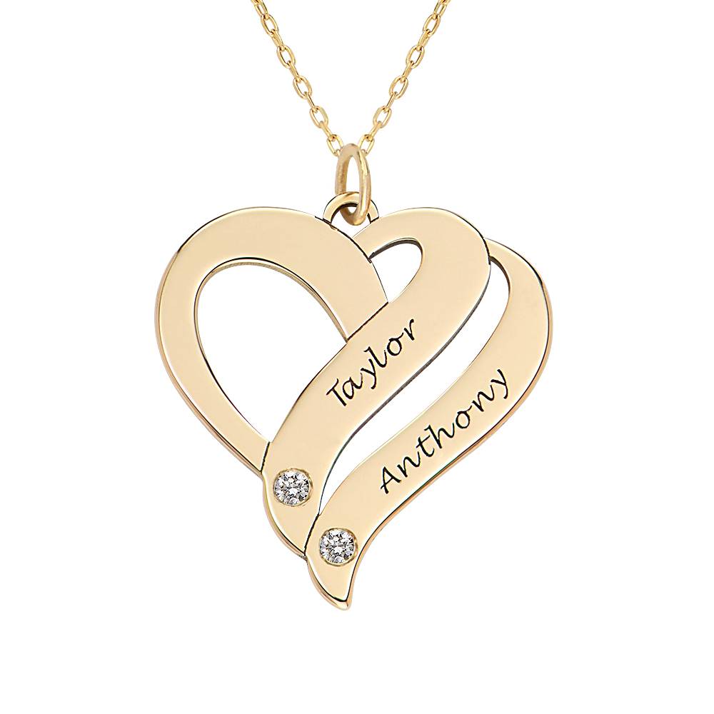 Zwei Herzen für immer vereint – Kette mit Diamanten - 417er Gelbgold-2 Produktfoto