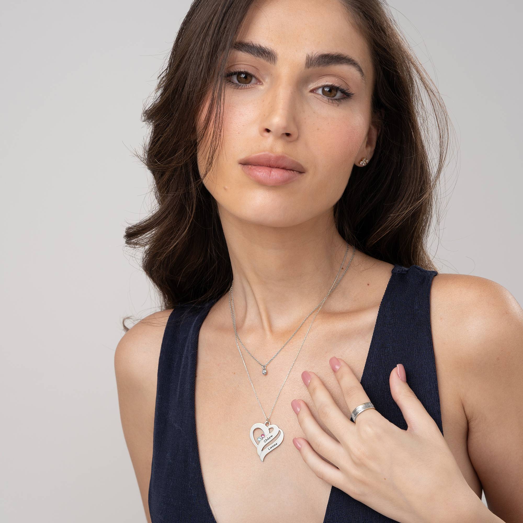 Zwei Herzen für immer vereint - Kette mit Geburtssteinen - 417er Weißgold-3 Produktfoto