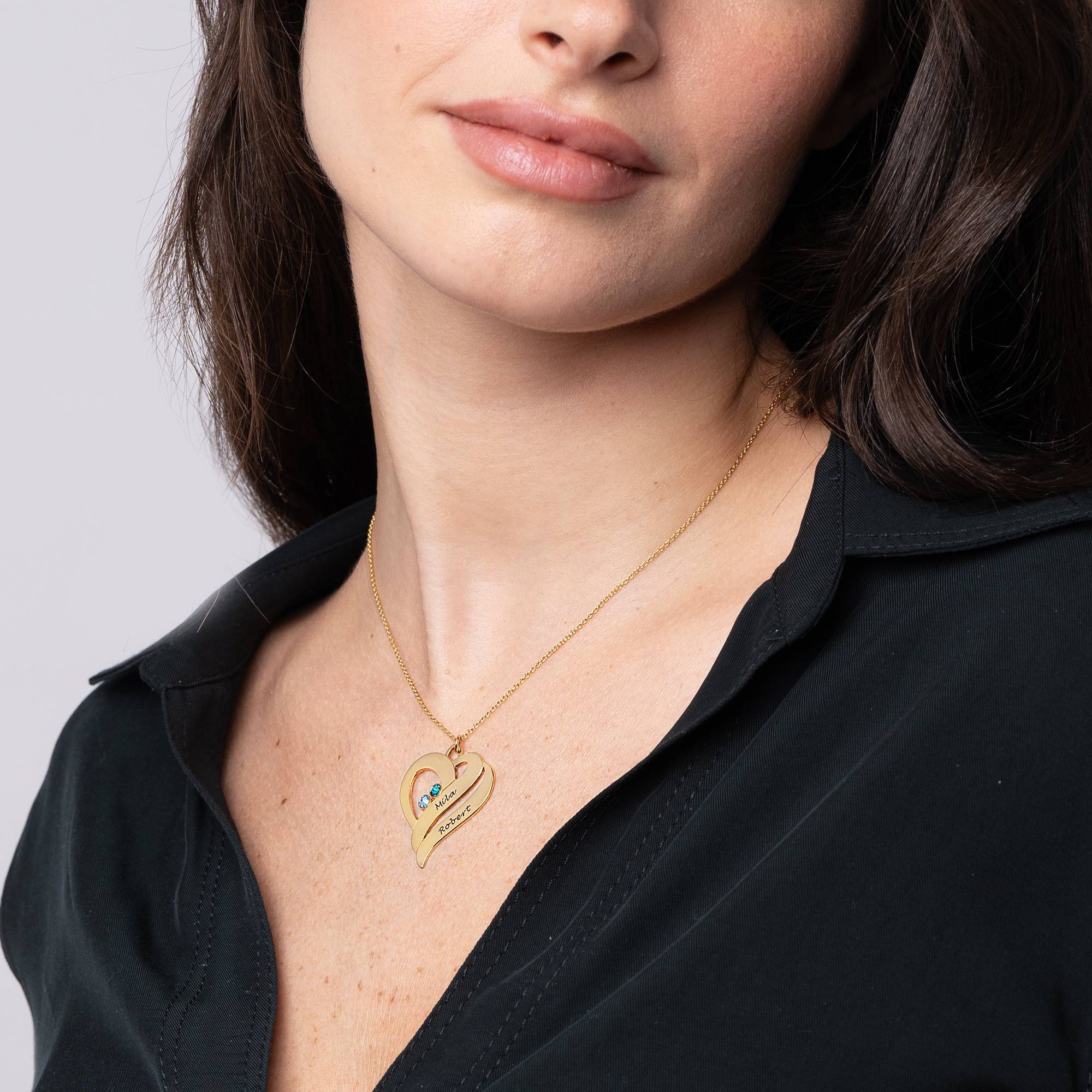 Zwei Herzen für immer vereint - Kette mit Geburtssteinen - Vergoldet-6 Produktfoto