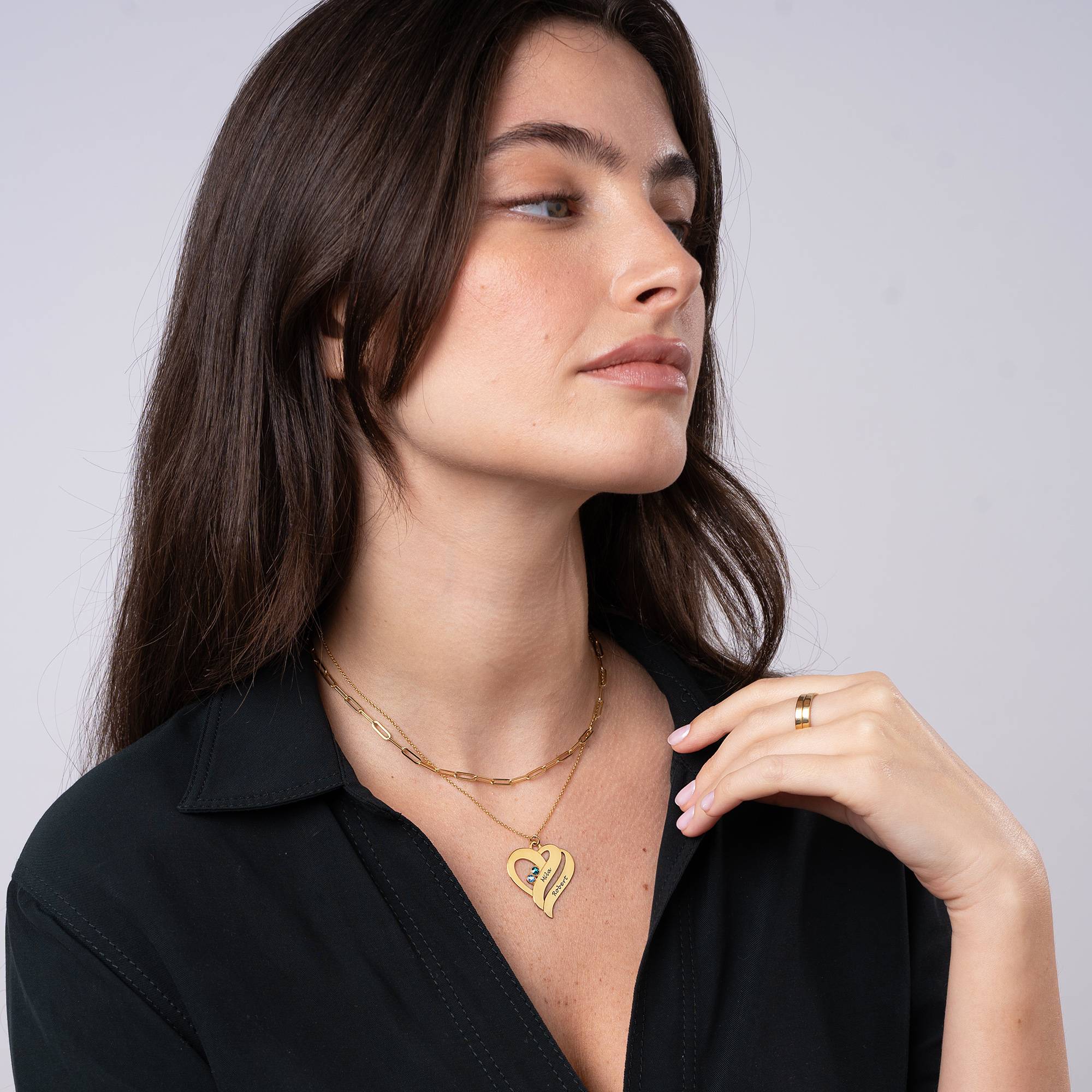 Zwei Herzen für immer vereint - Kette mit Geburtssteinen - Vergoldet-2 Produktfoto