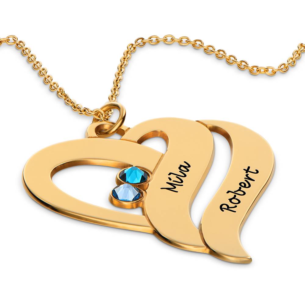 Zwei Herzen für immer vereint - Kette mit Geburtssteinen - Gold-Vermeil-7 Produktfoto