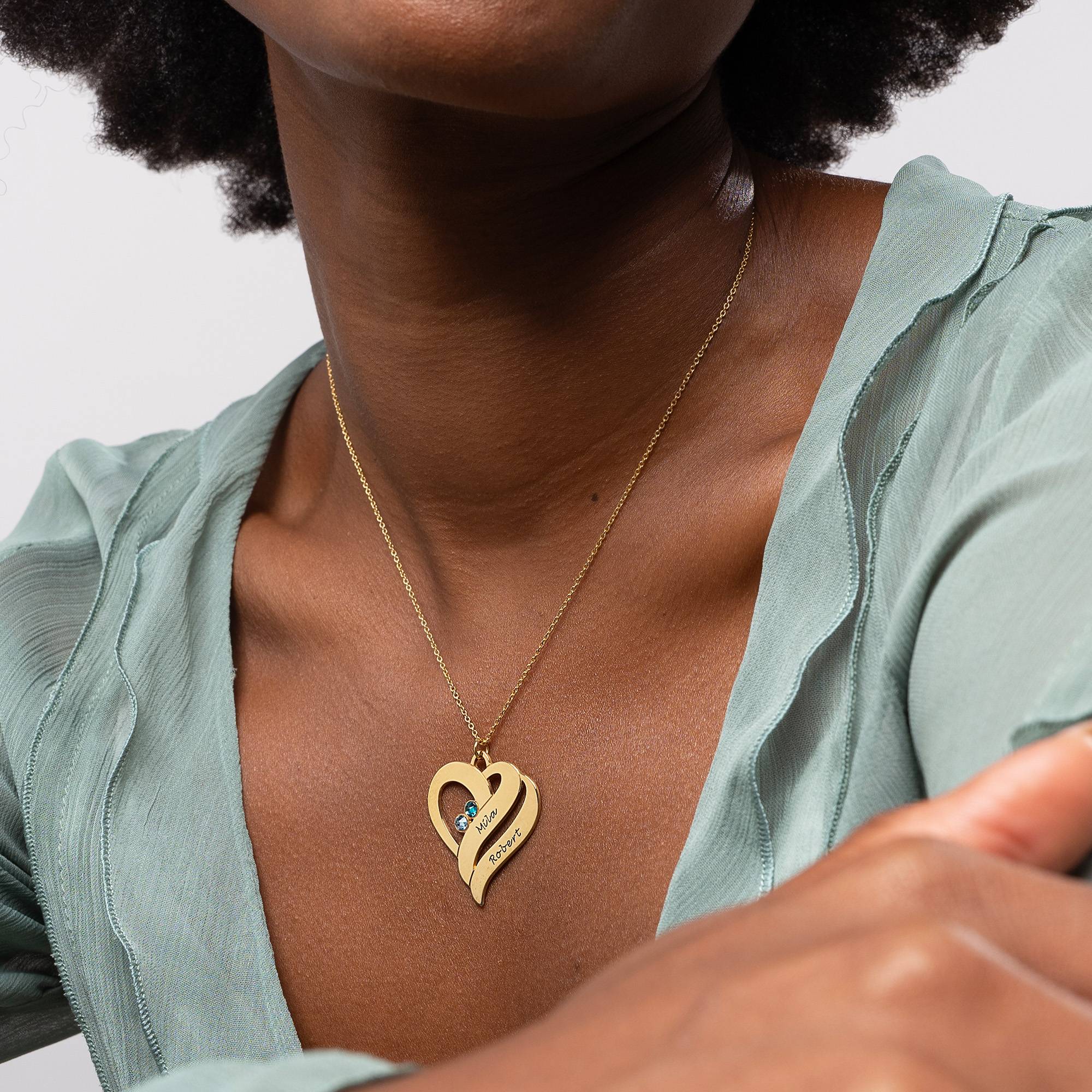 Zwei Herzen für immer vereint - Kette mit Geburtssteinen - Gold-Vermeil-2 Produktfoto
