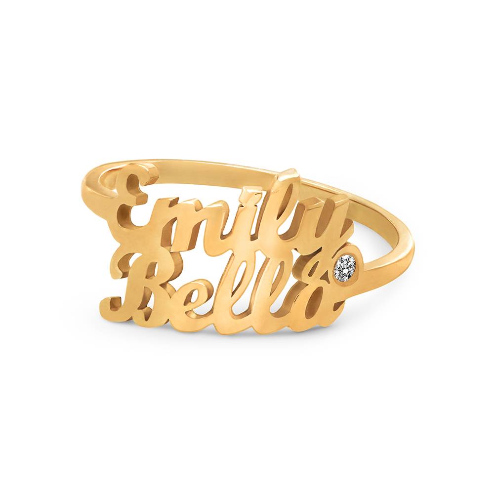 Script Ring mit zwei Namen und Diamant  - Gold-Vermeil-2 Produktfoto