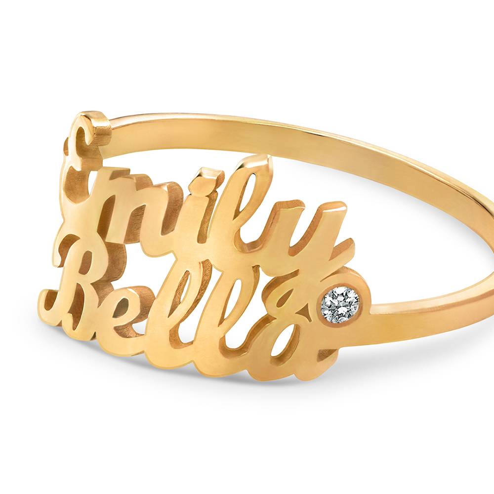 Script Ring mit zwei Namen und Diamant  - Gold-Vermeil-5 Produktfoto