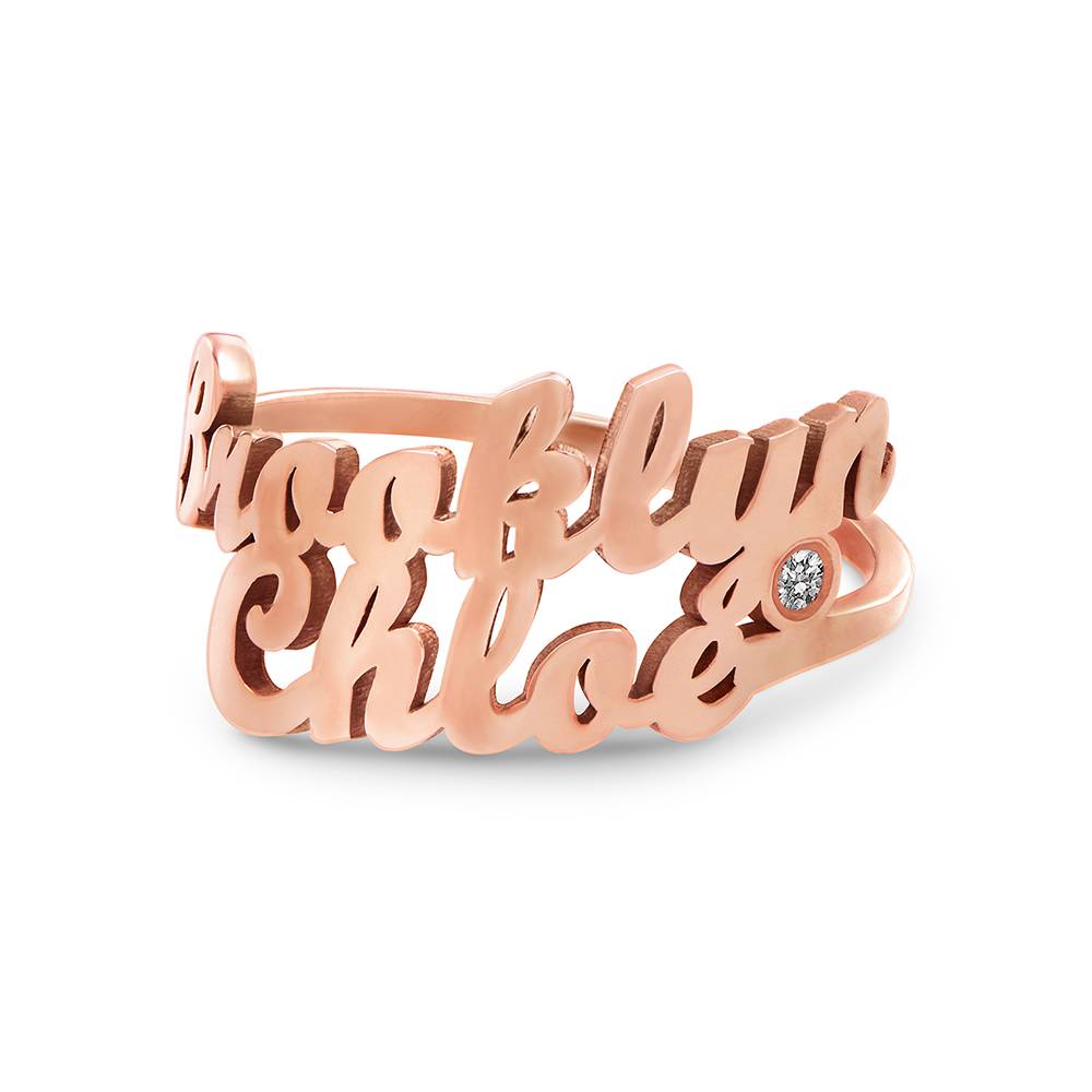 Script Ring mit zwei Namen und Diamant - rosévergoldetes Sterlingsilber-3 Produktfoto