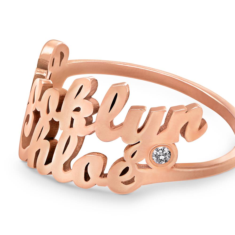 Script Ring mit zwei Namen und Diamant - rosévergoldetes Sterlingsilber-4 Produktfoto