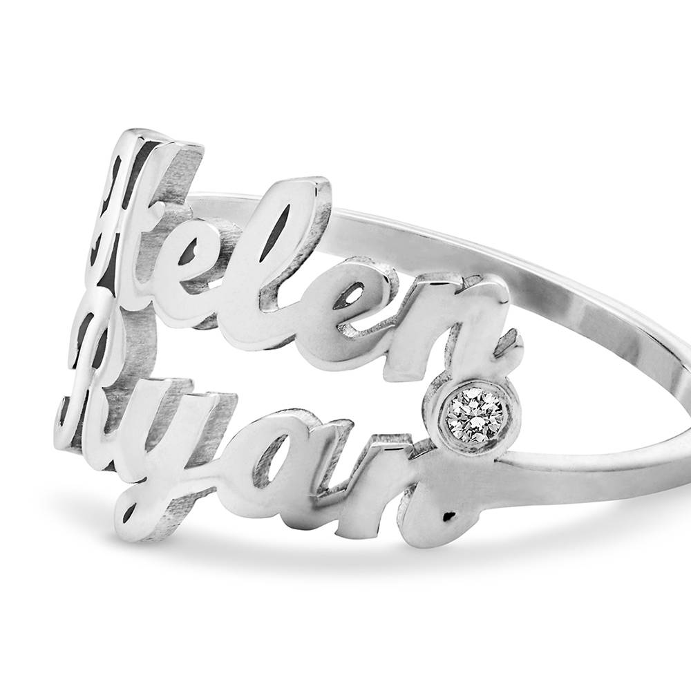 Script Ring mit zwei Namen und Diamant - Silber-4 Produktfoto
