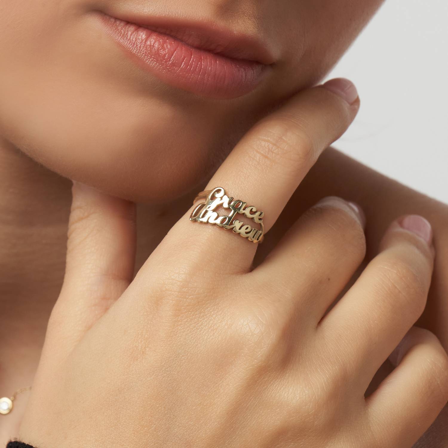 Script Ring mit zwei Namen - Gold-Vermeil-5 Produktfoto