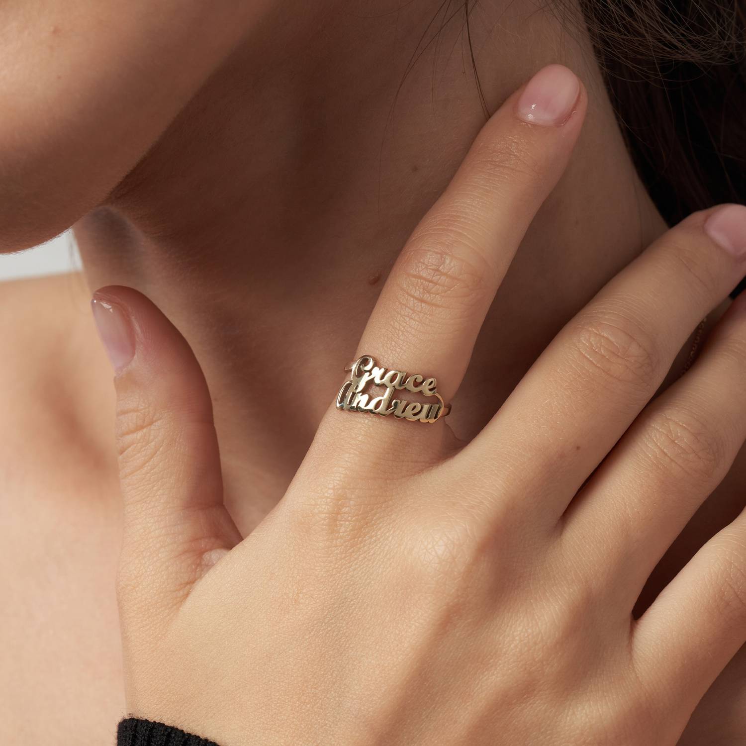 Script Ring mit zwei Namen - Gold-Vermeil-4 Produktfoto