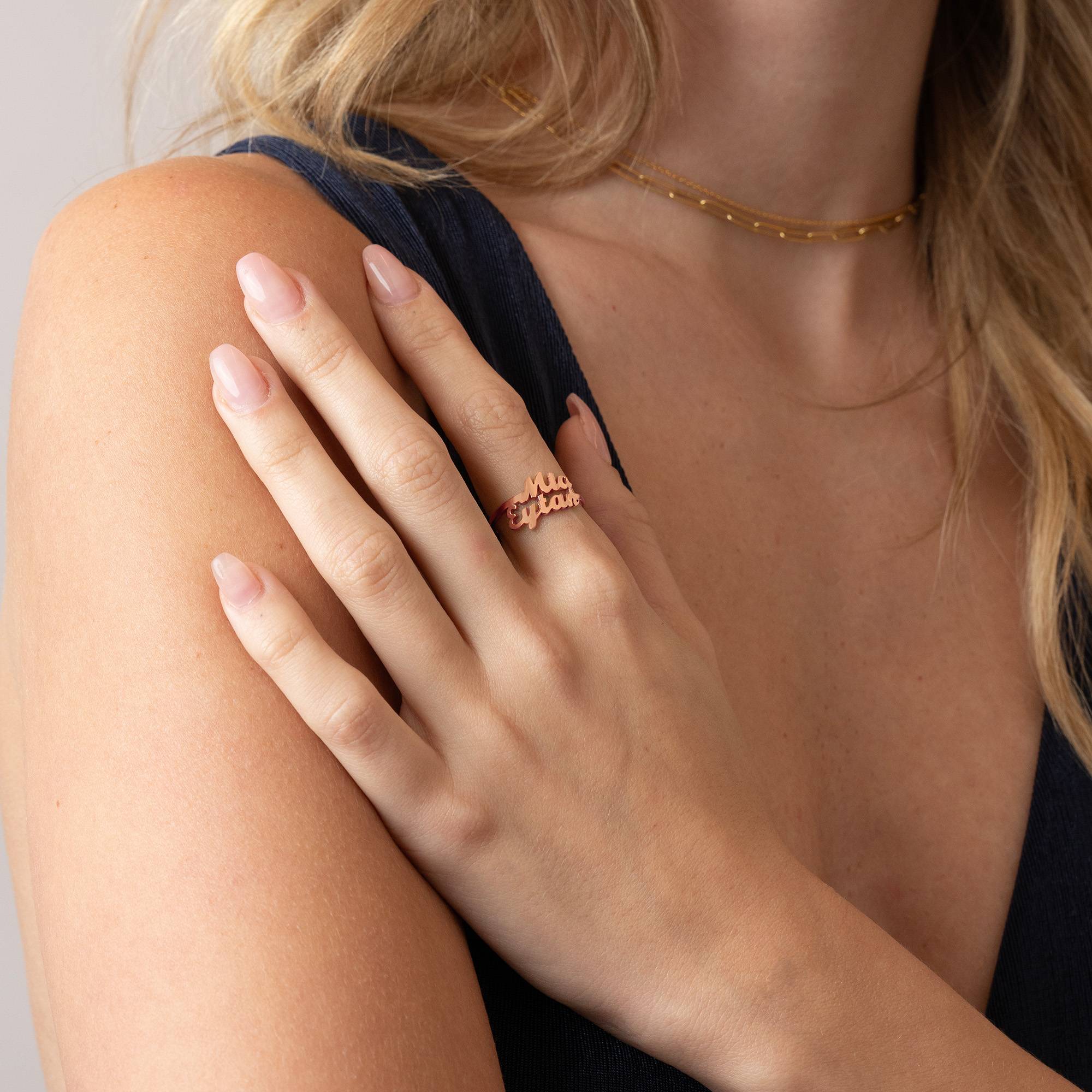 Script Ring mit zwei Namen - rosévergoldetes Sterlingsilber-3 Produktfoto