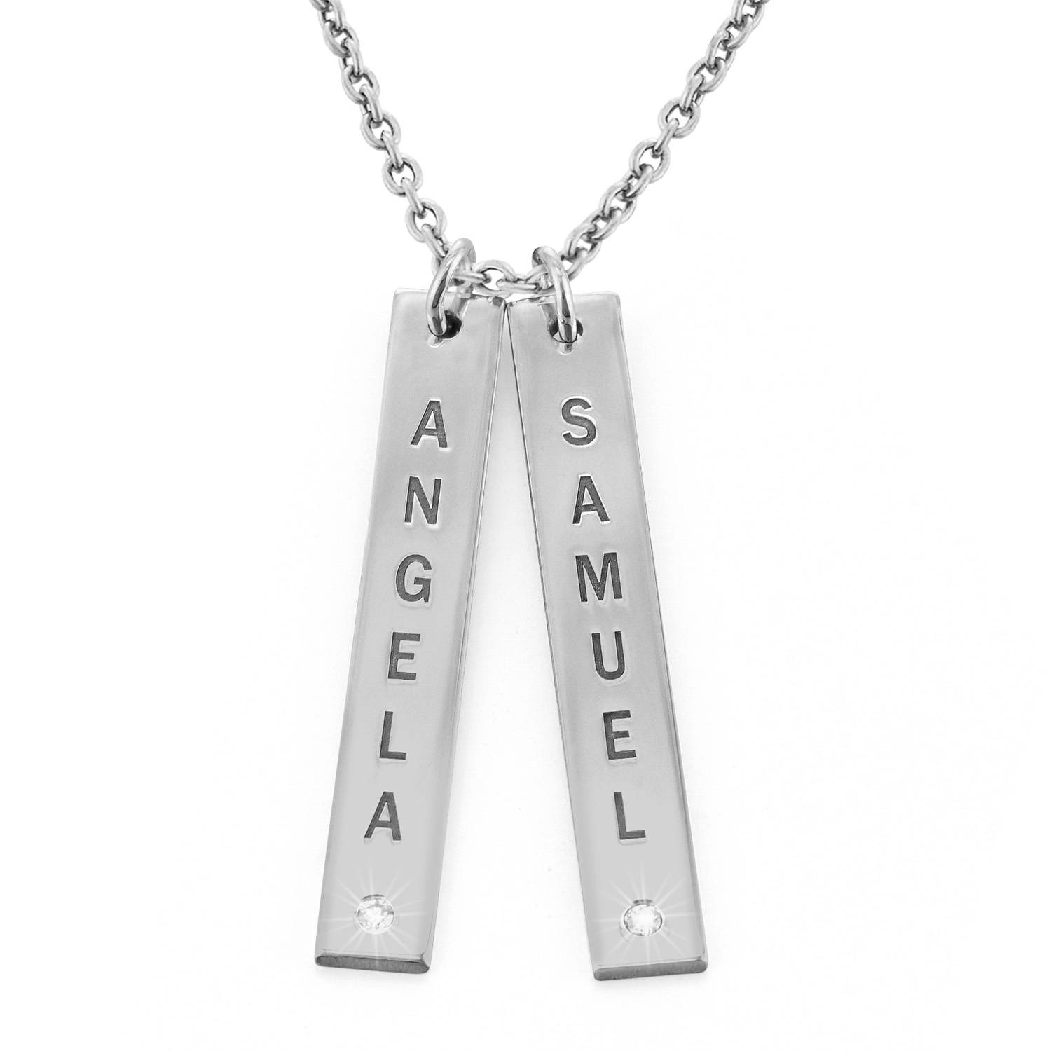 Liebeskette mit gravierten Barren und Diamanten - Silber-4 Liebeskette mit gravierten Barren und Diamanten - Silber-4 Produktfoto