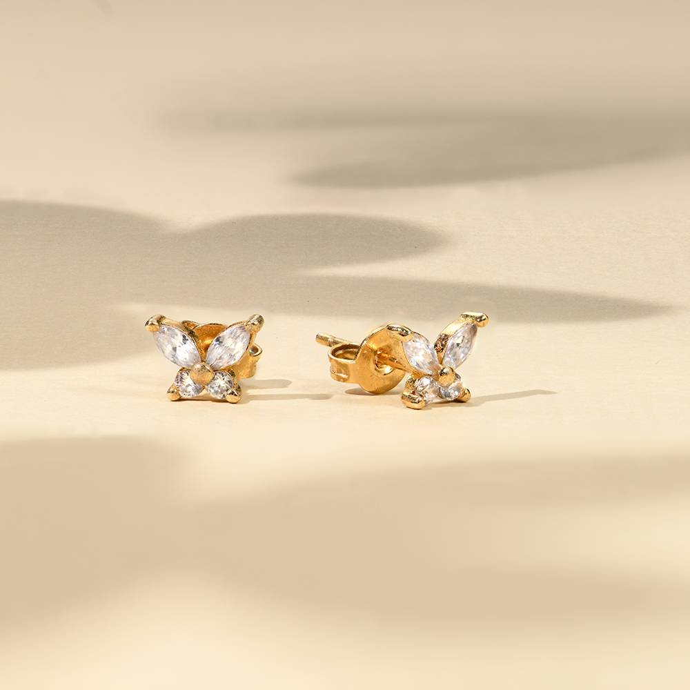 Verspielte Schmetterling-Ohrstecker mit Zirkonia - vergoldetes Sterlingsilber-3 Produktfoto