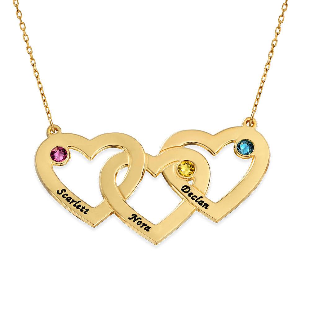 Kette mit drei verschlungenen Herzen und Geburtssteinen - 417er Gelbgold-2 Kette mit drei verschlungenen Herzen und Geburtssteinen - 417er Gelbgold-2 Produktfoto