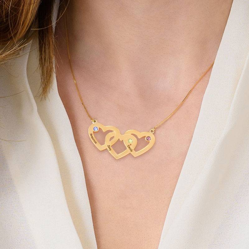 Kette mit drei verschlungenen Herzen und Geburtssteinen - 417er Gelbgold-1 Kette mit drei verschlungenen Herzen und Geburtssteinen - 417er Gelbgold-1 Produktfoto